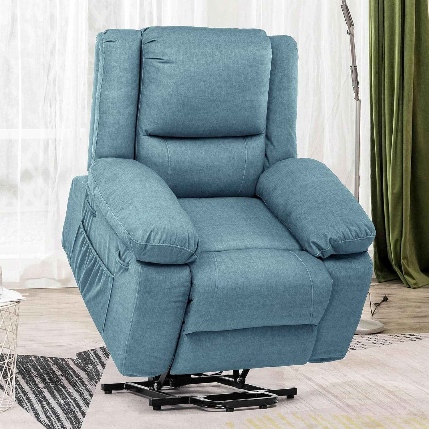 Electric Power Lift Chair Recliner With Massage And Heat Blue Fabric