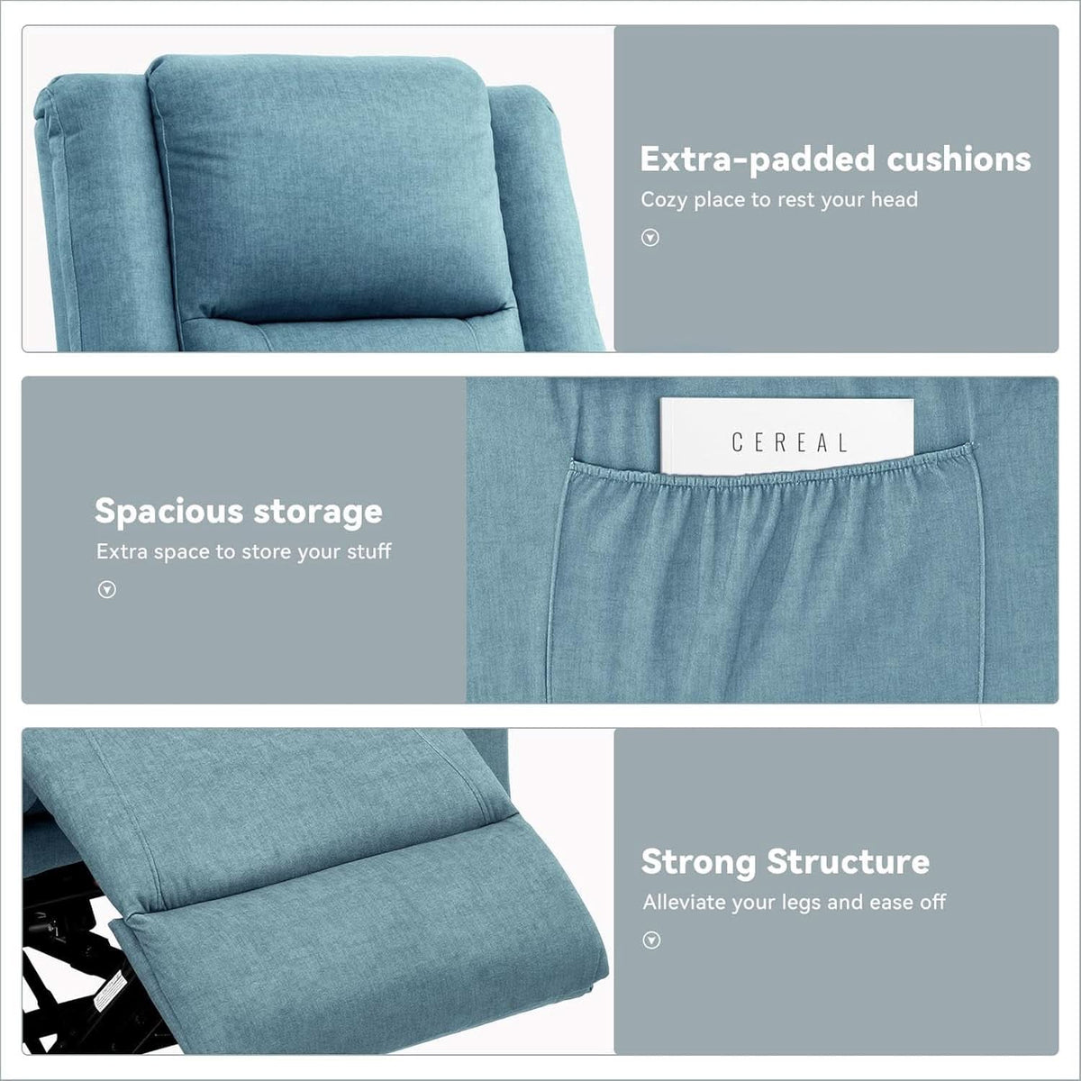 Electric Power Lift Chair Recliner With Massage And Heat Blue Fabric