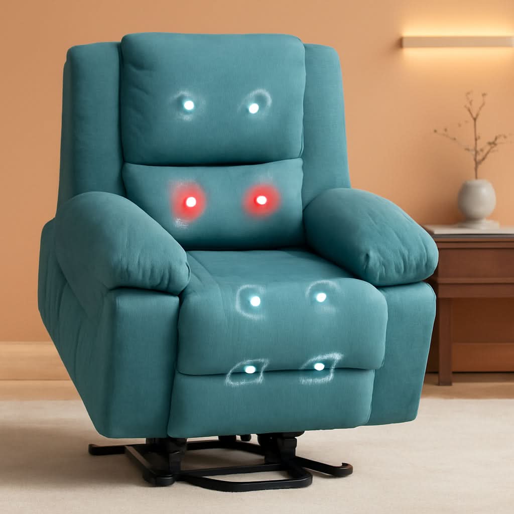 Electric Power Lift Chair Recliner With Massage And Heat Blue Fabric