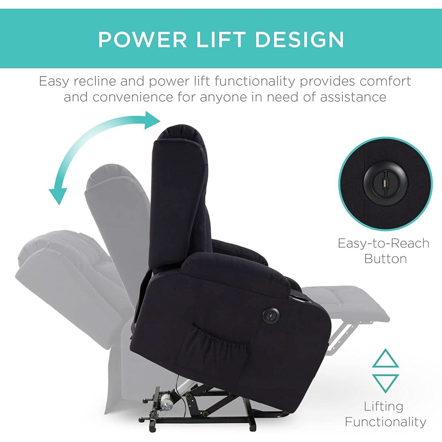 Electric Power Lift Linen Recliner Massage Chair Black