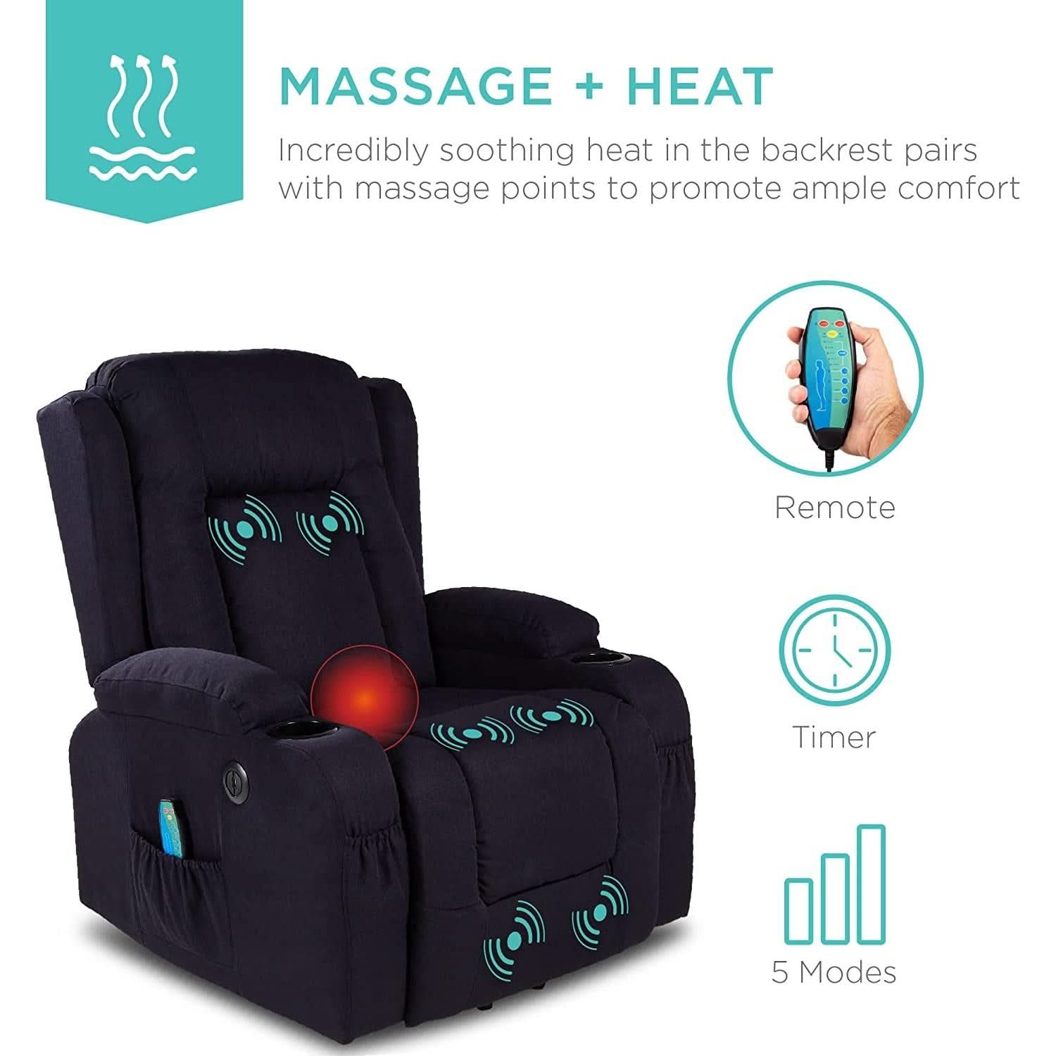 Electric Power Lift Linen Recliner Massage Chair Black