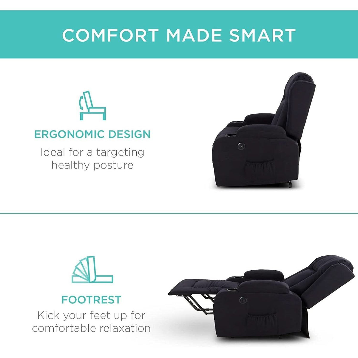 Electric Power Lift Linen Recliner Massage Chair Black