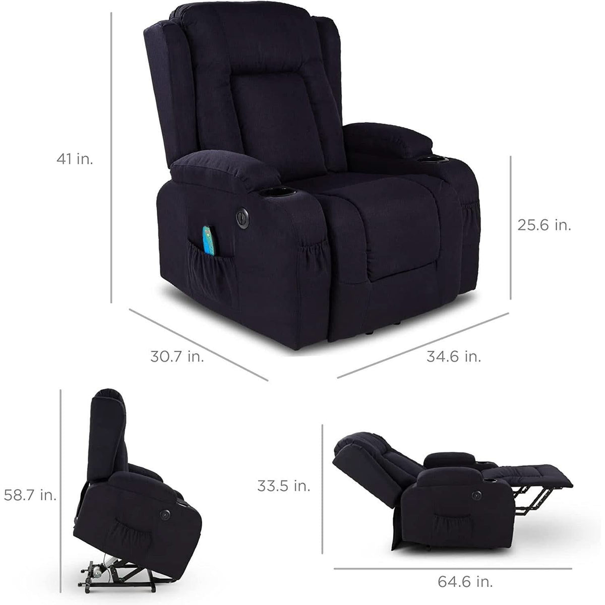 Electric Power Lift Linen Recliner Massage Chair Black