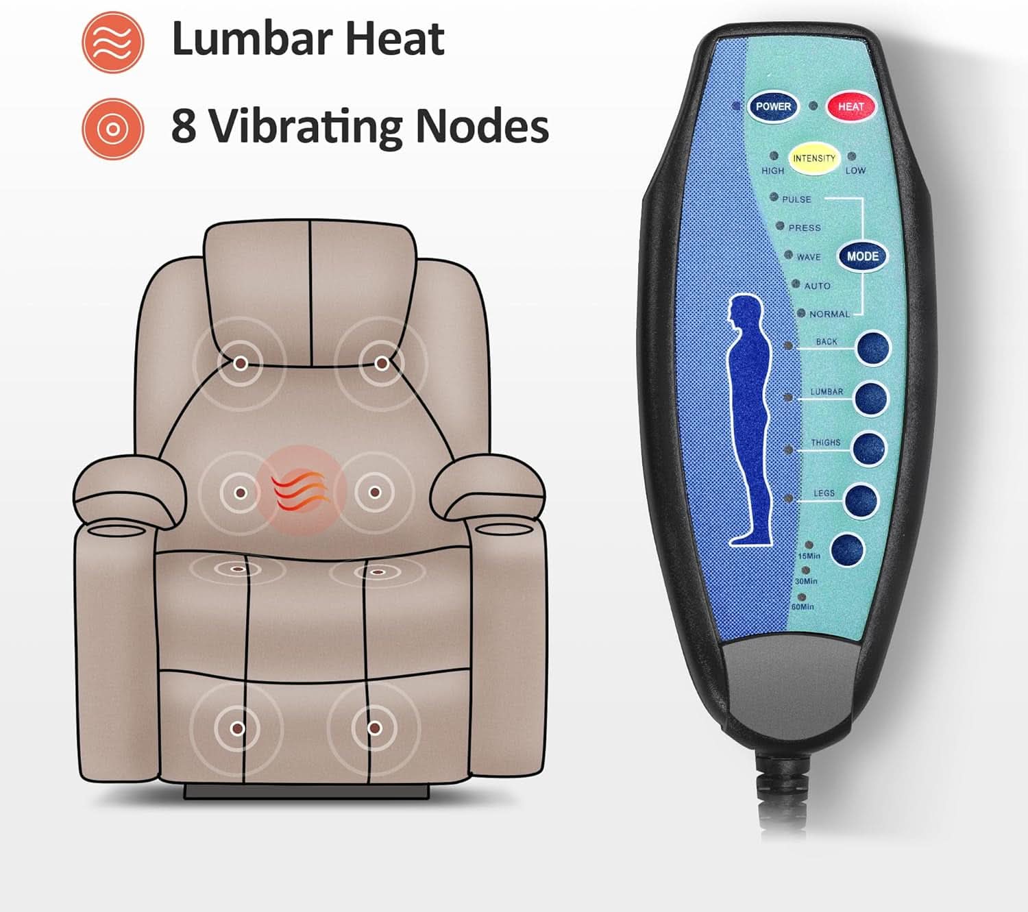 Electric Power Lift Recliner Chair With Massage And Heat Blue Medium