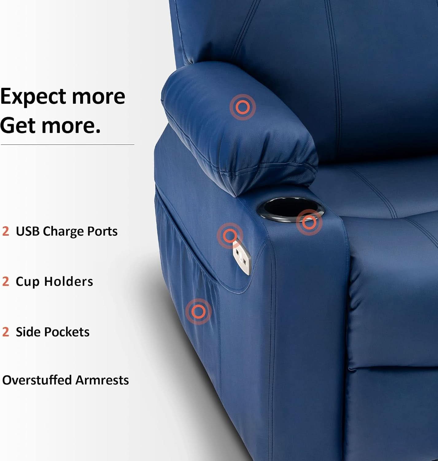 Electric Power Lift Recliner Chair With Massage And Heat Blue Medium