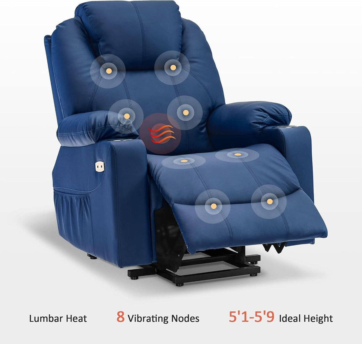 Electric Power Lift Recliner Chair With Massage And Heat Blue Medium