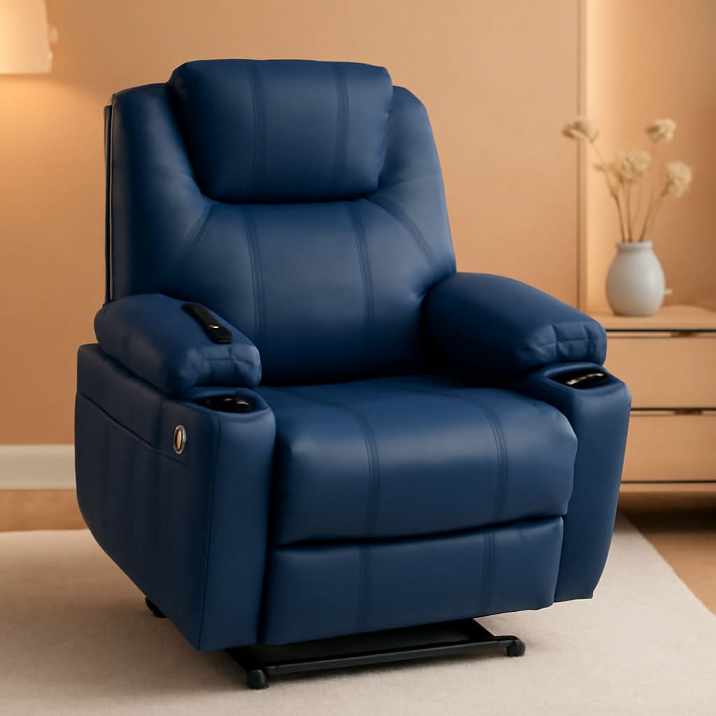 Electric Power Lift Recliner Chair With Massage And Heat Blue Medium