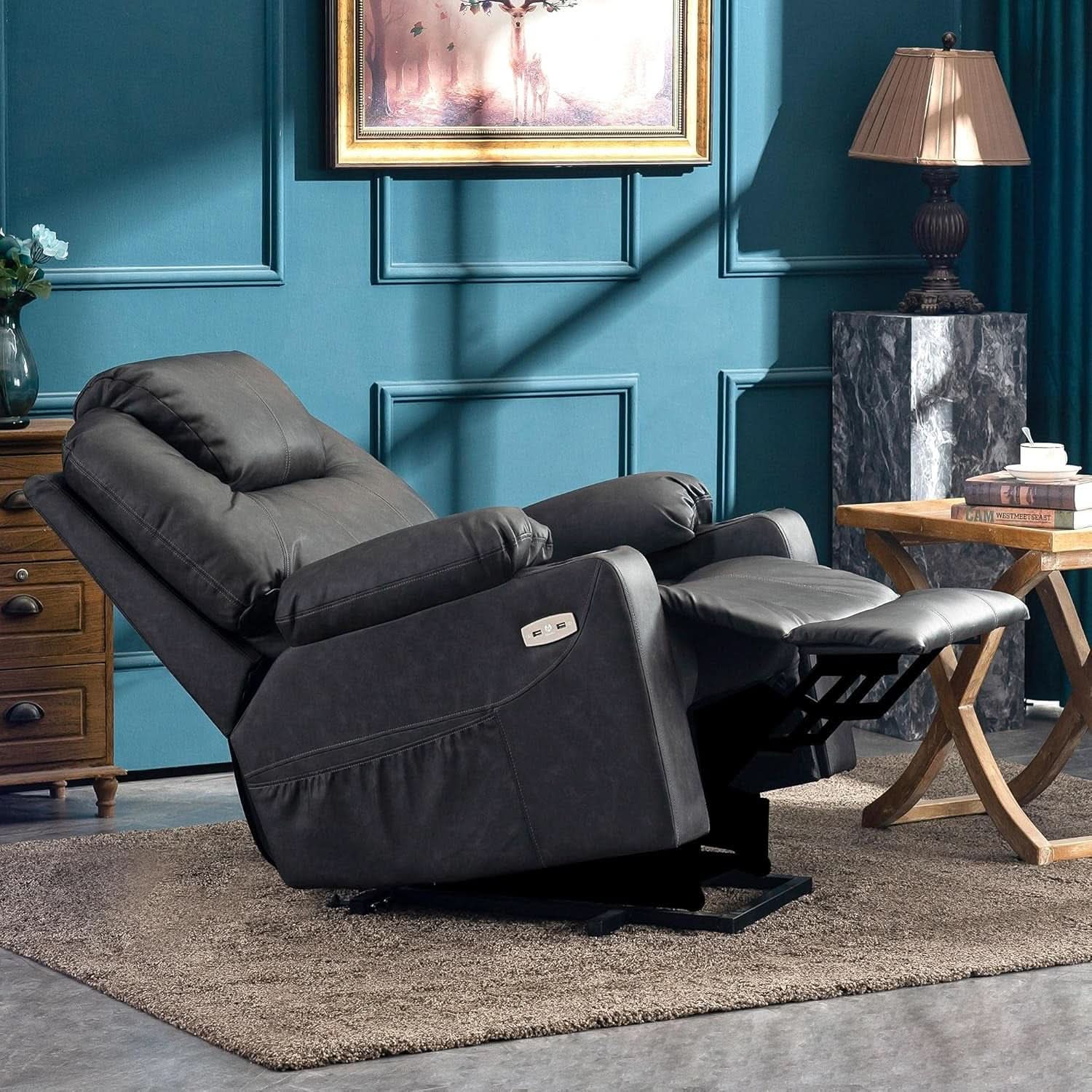Electric Power Lift Recliner Chair With Massage And Heat Grey Medium