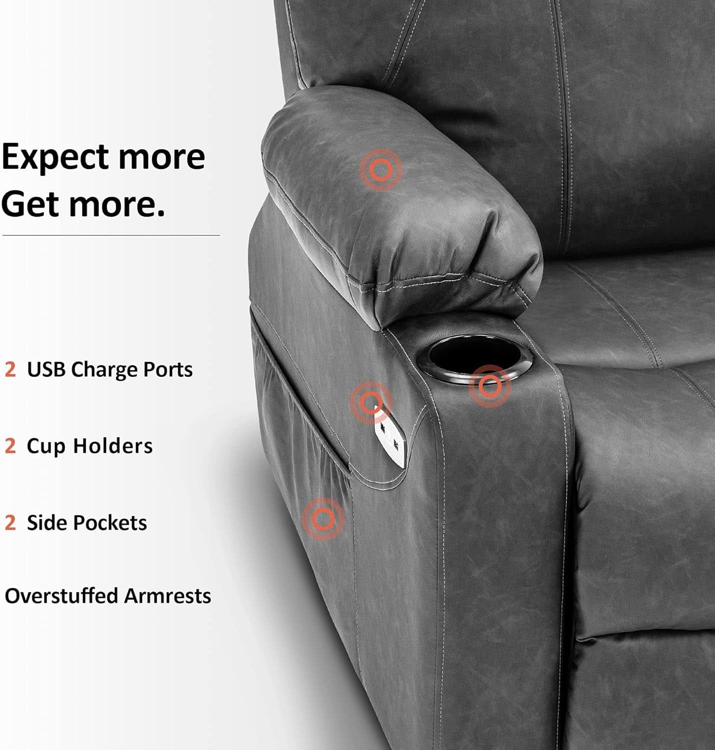 Electric Power Lift Recliner Chair With Massage And Heat Grey Medium