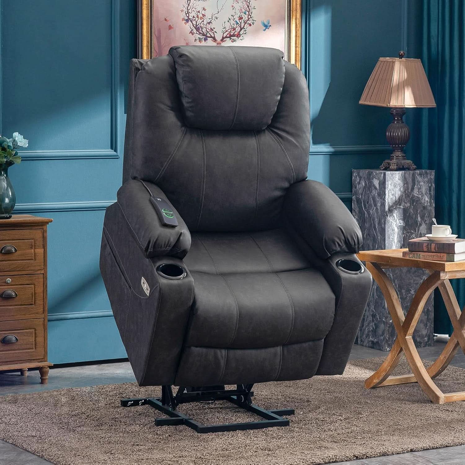 Electric Power Lift Recliner Chair With Massage And Heat Grey Medium