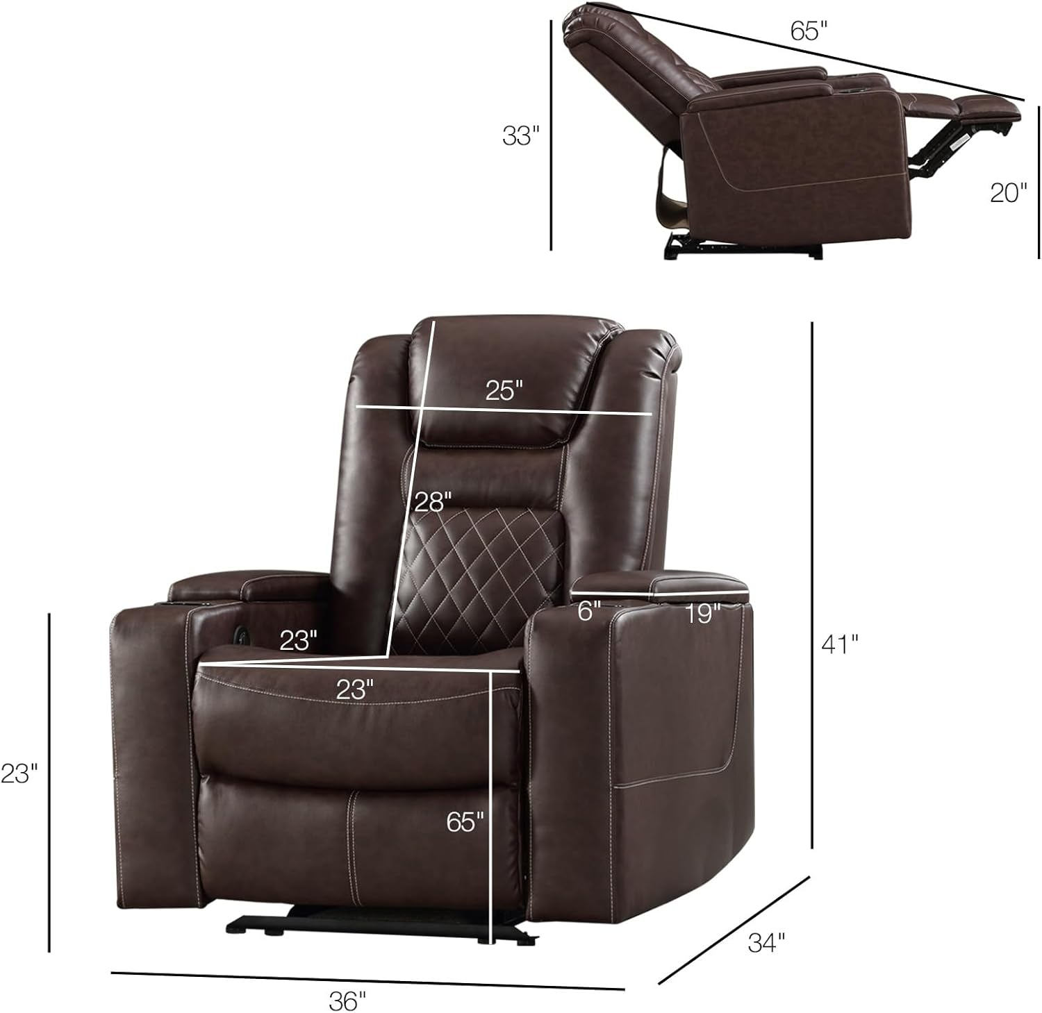 Electric Power Recliner Chair Red USB Ports Cup Holders