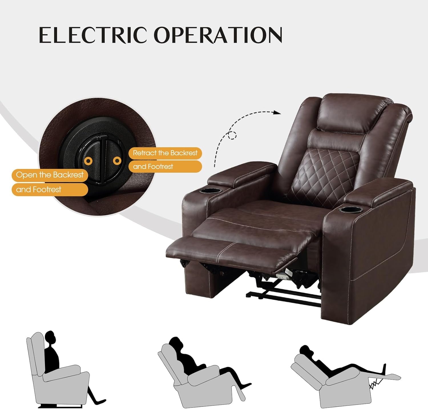 Electric Power Recliner Chair Red USB Ports Cup Holders