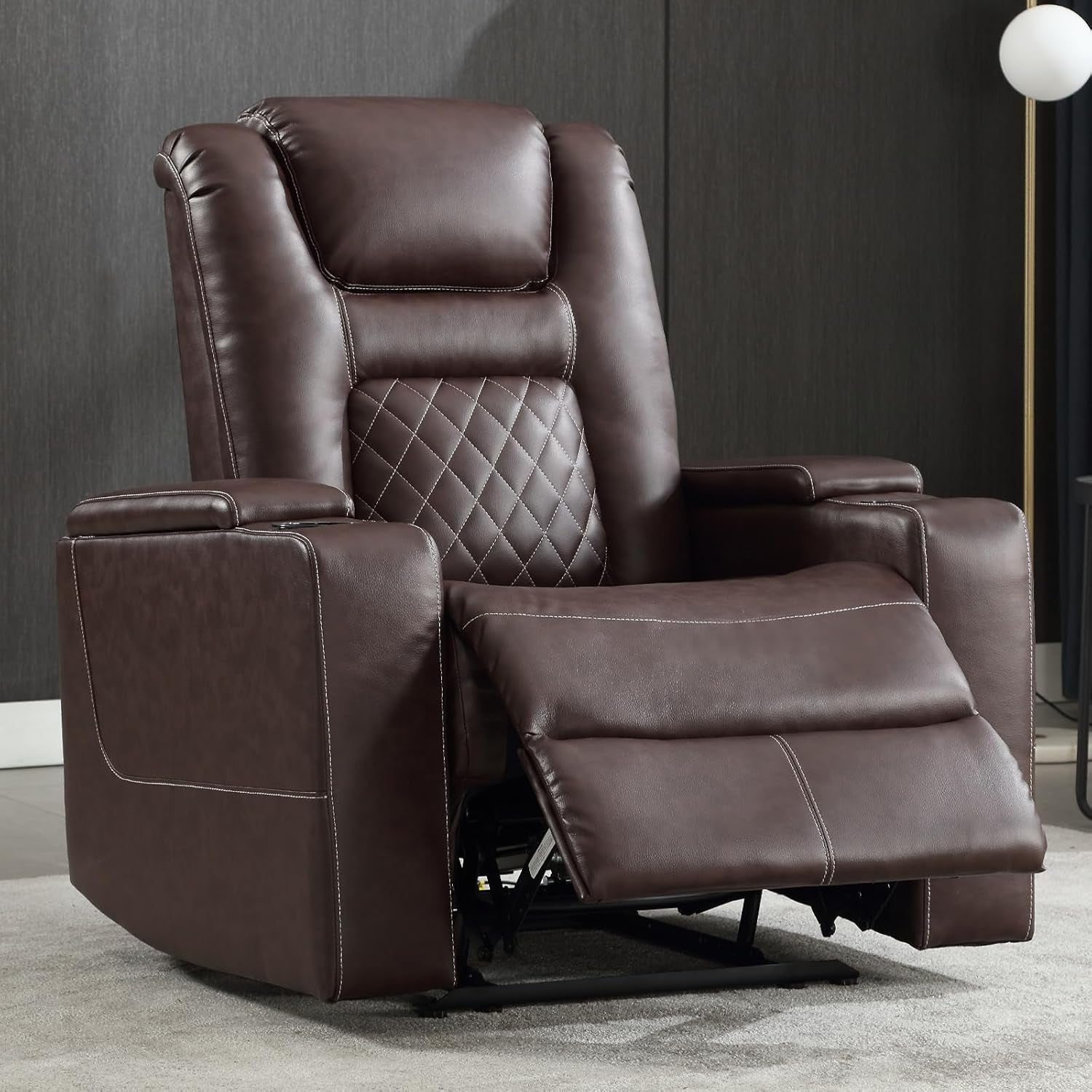 Electric Power Recliner Chair Red USB Ports Cup Holders