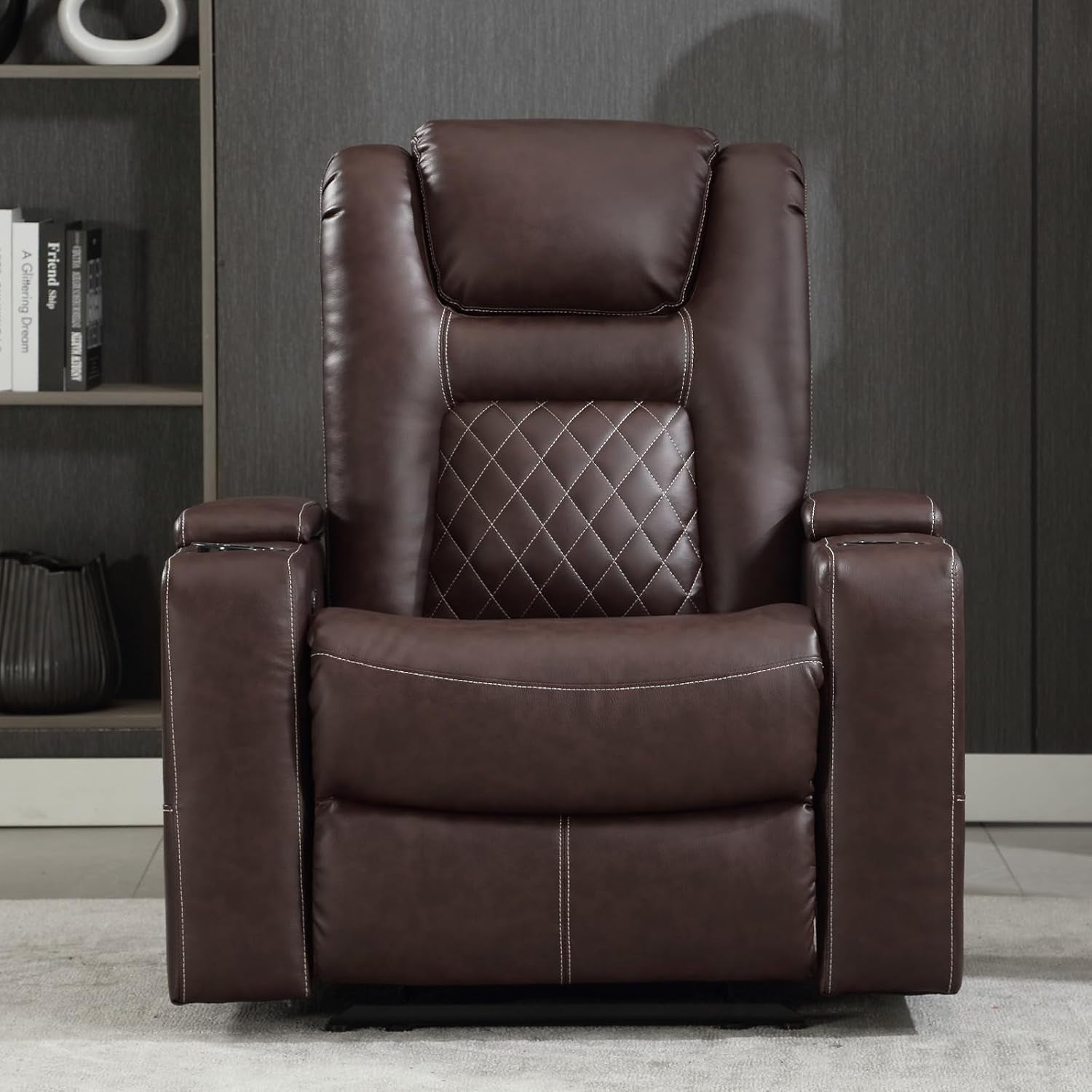 Electric Power Recliner Chair Red USB Ports Cup Holders