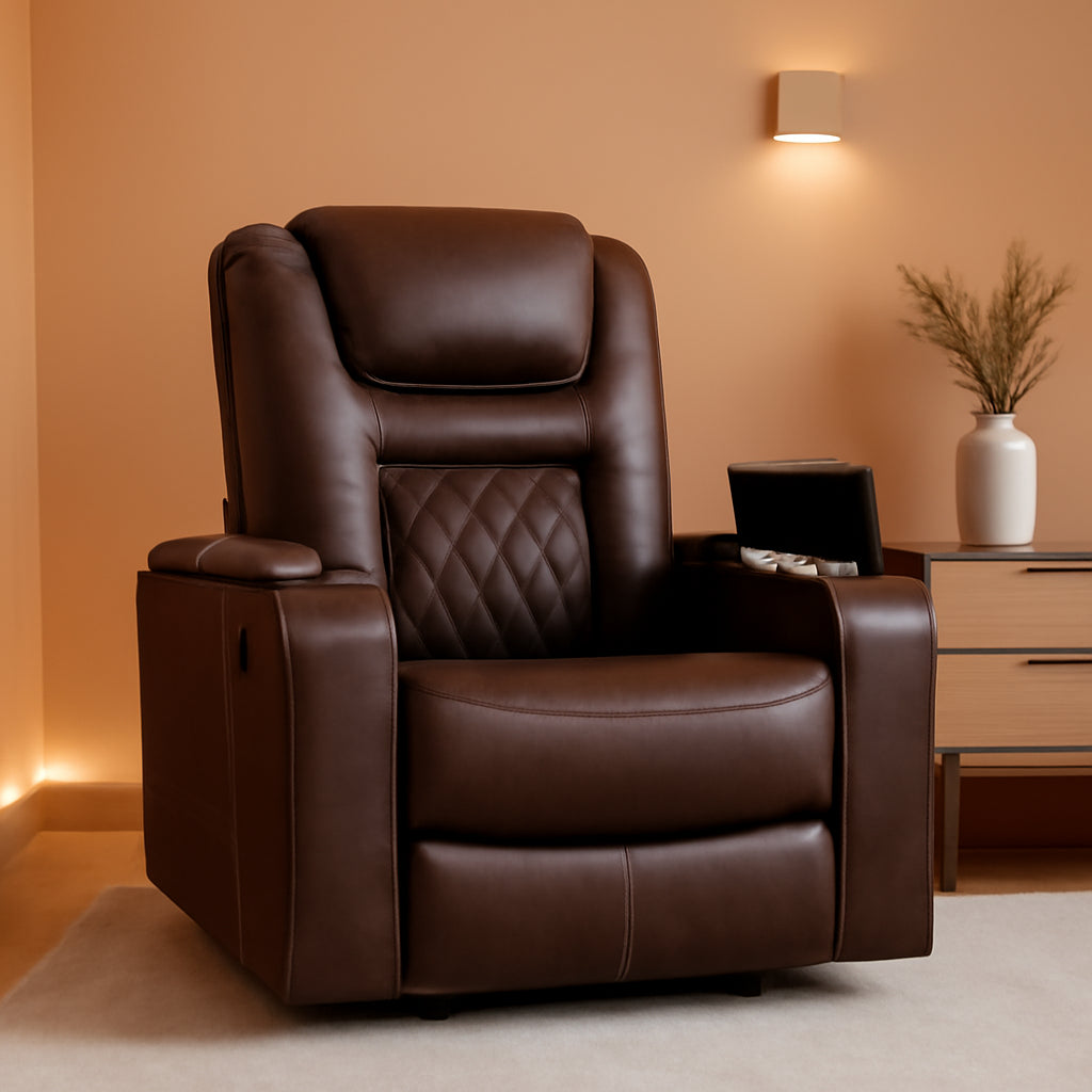 Electric Power Recliner Chair Red USB Ports Cup Holders