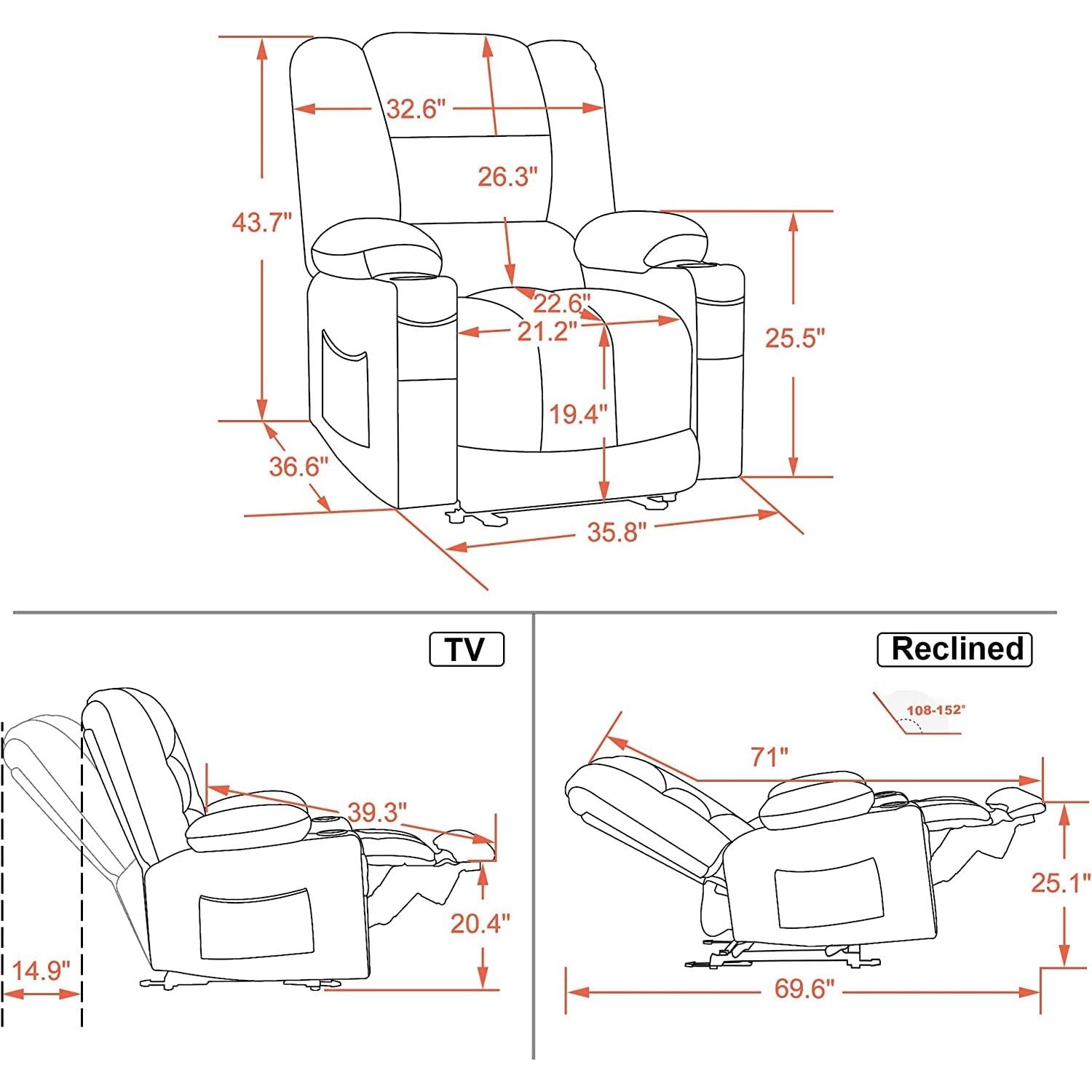 Electric Power Recliner Chair With Heat And Massage