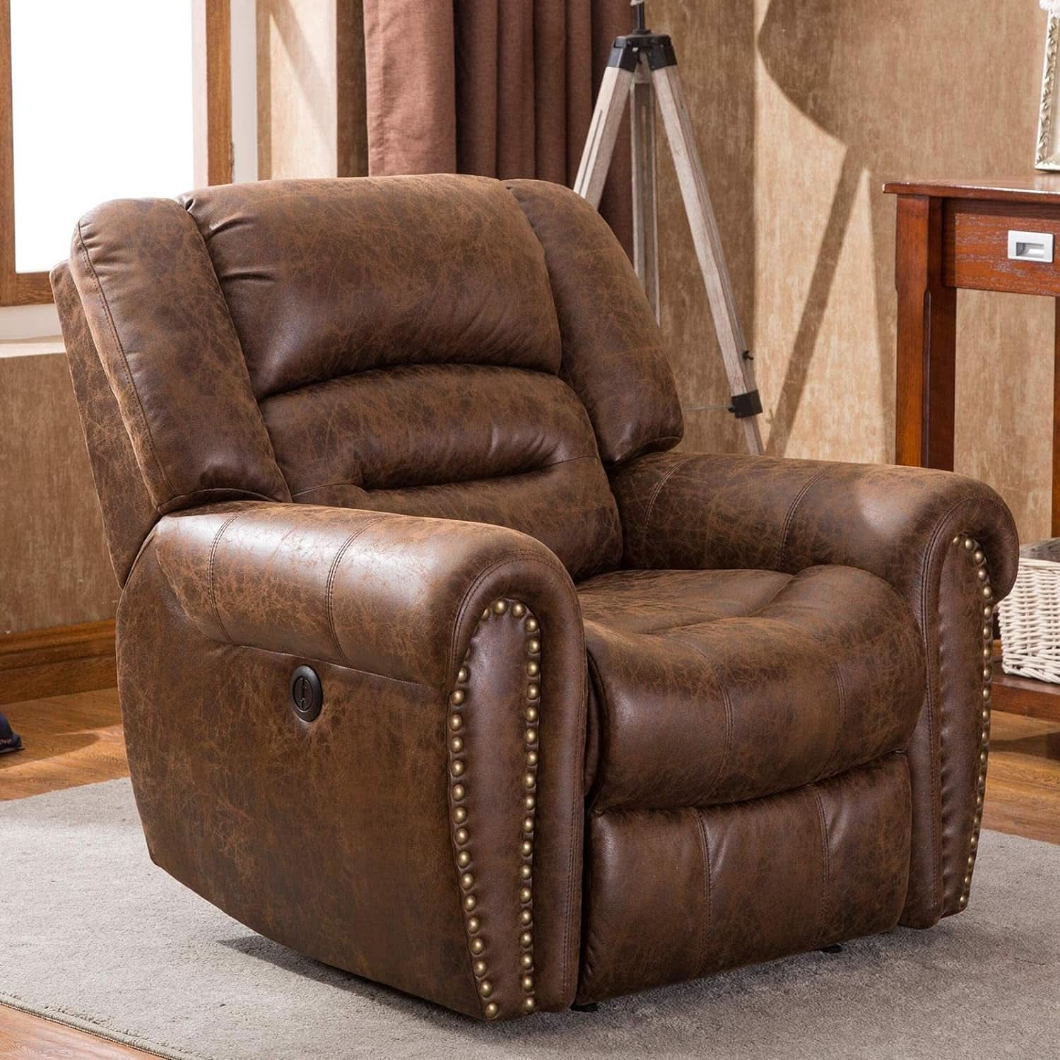 Electric Power Recliner Pair Nut Brown Leather With USB Port
