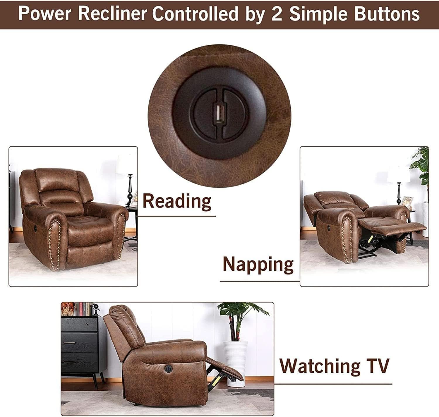 Electric Power Recliner Pair Nut Brown Leather With USB Port