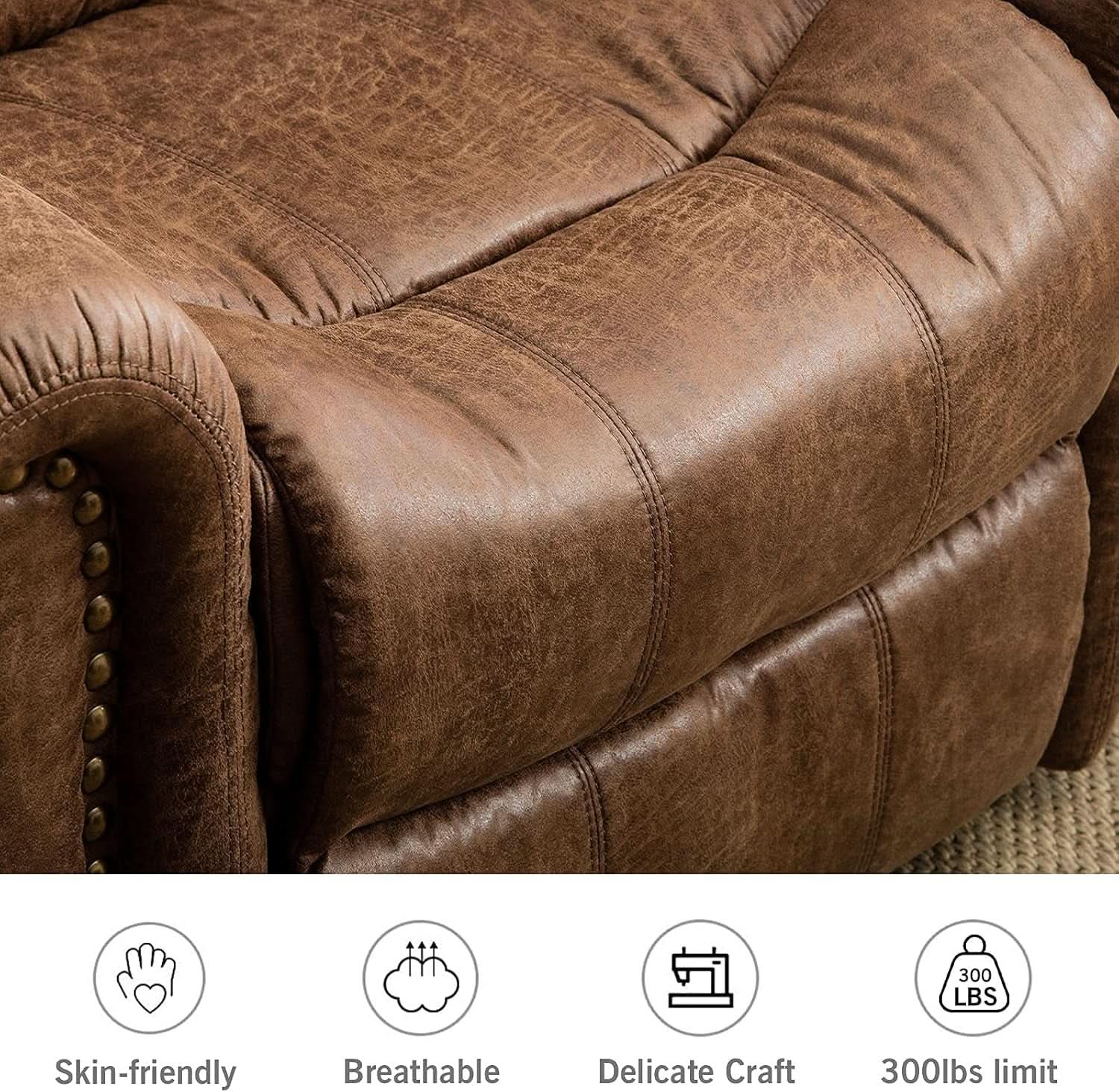 Electric Power Recliner Pair Nut Brown Leather With USB Port