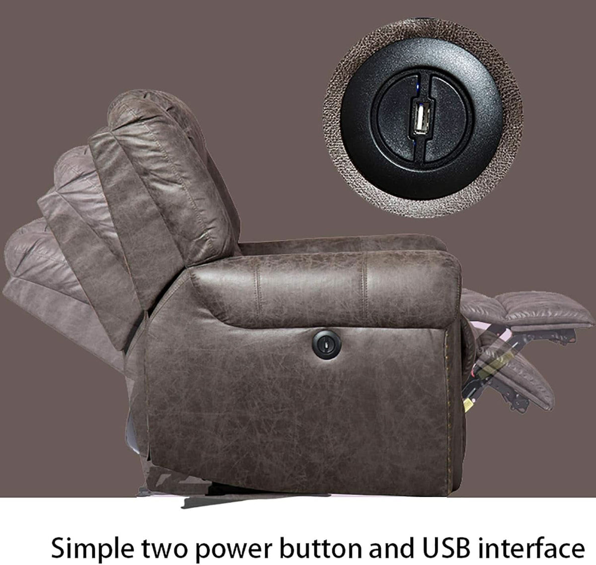 Electric Recliner Chair Smoky Gray With USB Port Theater