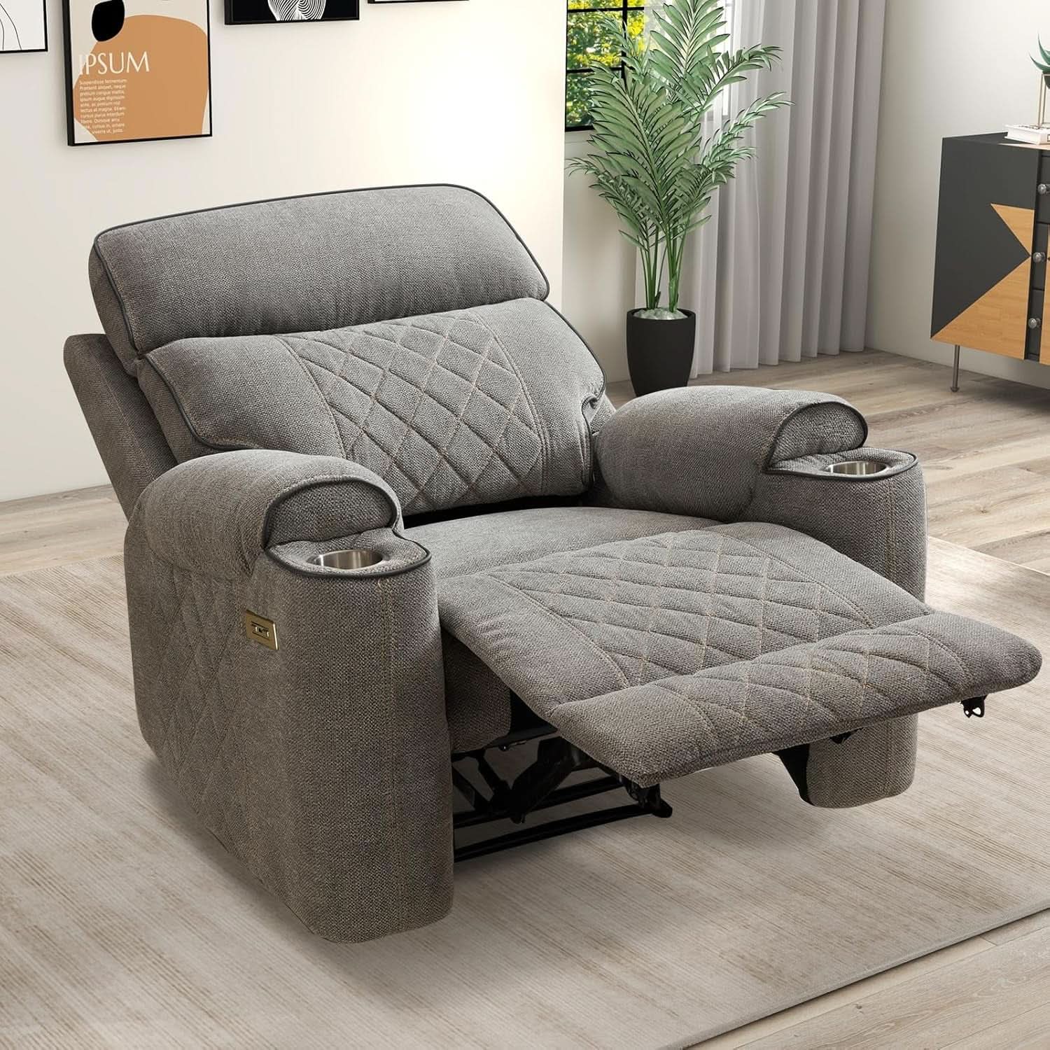 Electric Recliner Chair With USB Charging And Cup Holders