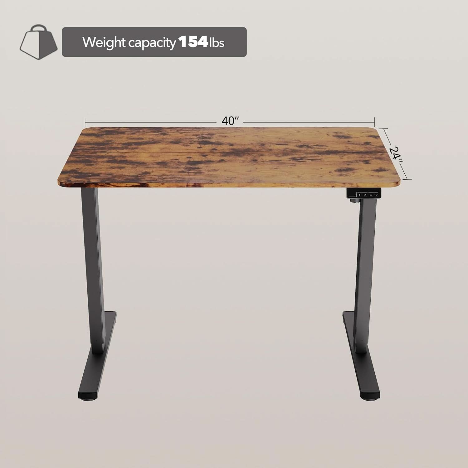 Electric Standing Desk 40x24 Adjustable Height Rustic Brown