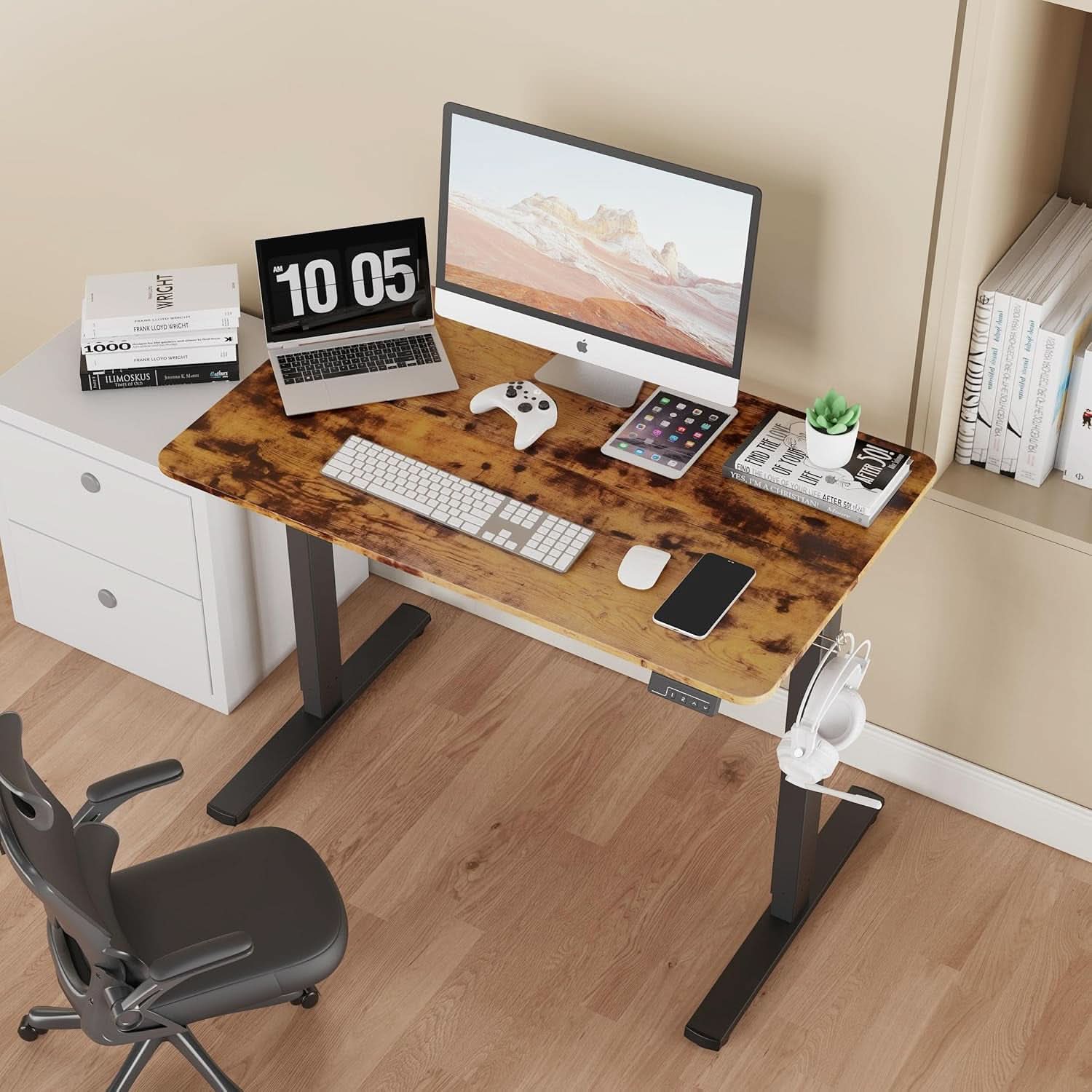 Electric Standing Desk 40x24 Adjustable Height Rustic Brown