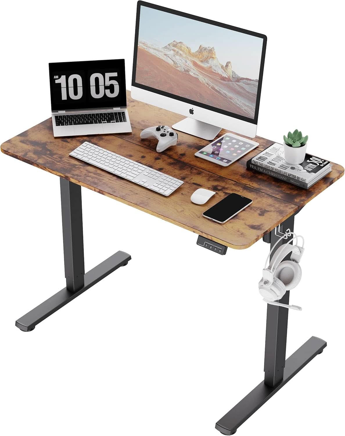 Electric Standing Desk 40x24 Adjustable Height Rustic Brown