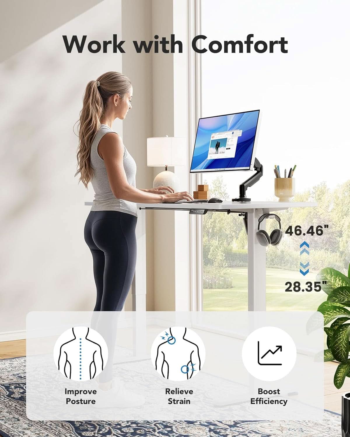 Electric Standing Desk 48 By 24 Inch With 4 Memory Height Settings