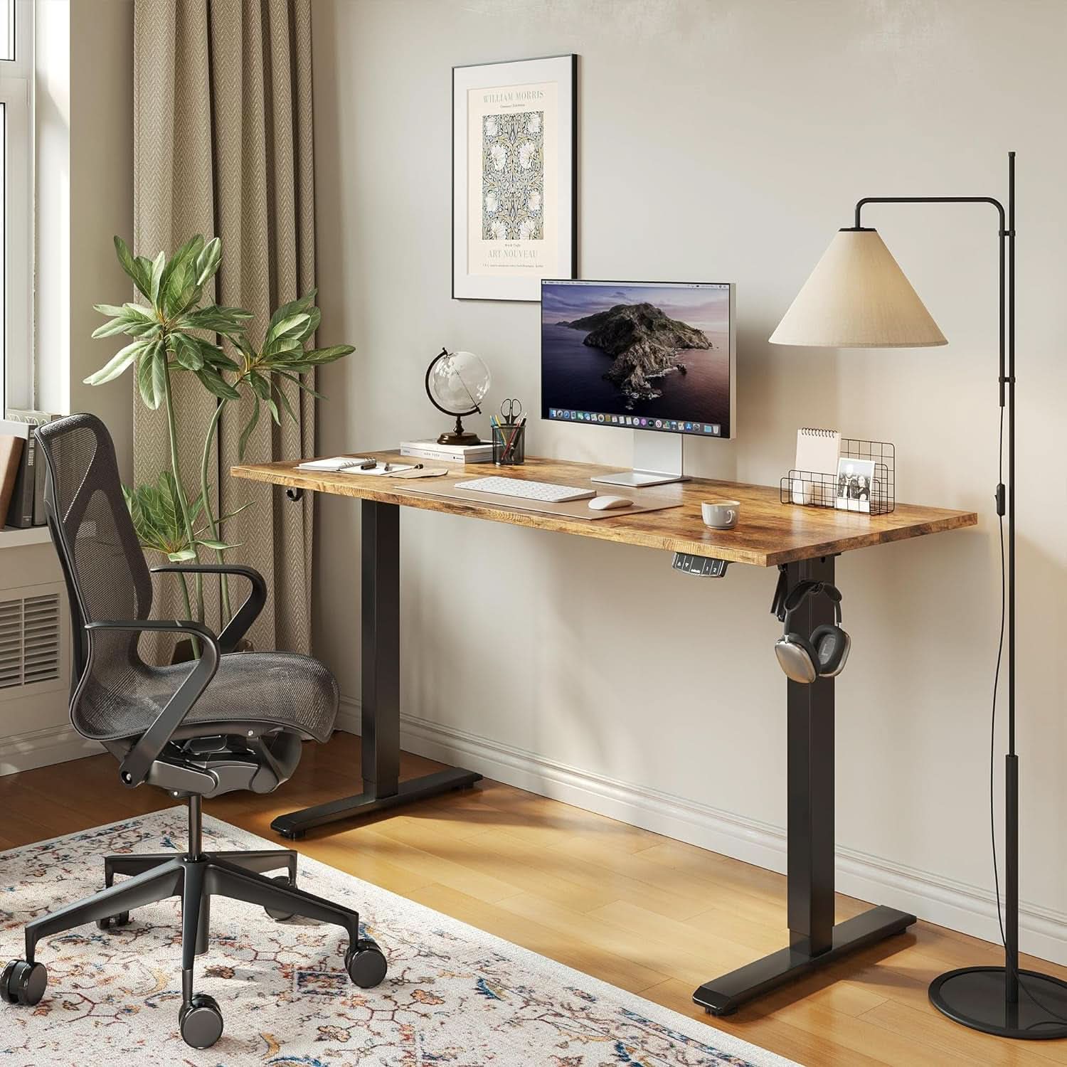 Electric Standing Desk 48x24 Height Adjustable With Memory Presets Rustic Brown