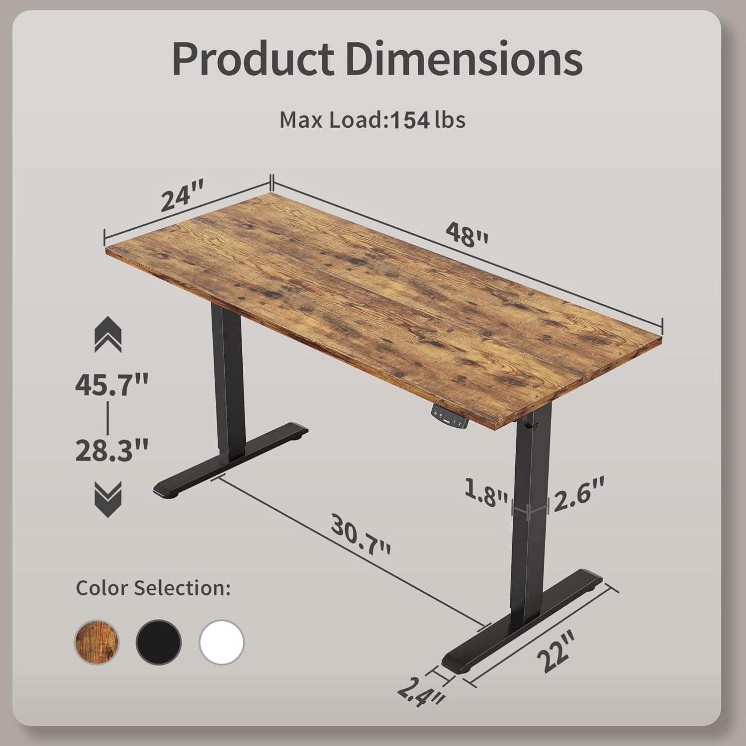 Electric Standing Desk 48x24 Height Adjustable With Memory Presets Rustic Brown