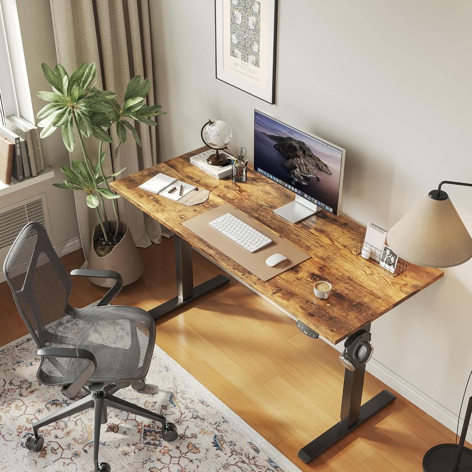 Electric Standing Desk 48x24 Height Adjustable With Memory Presets Rustic Brown