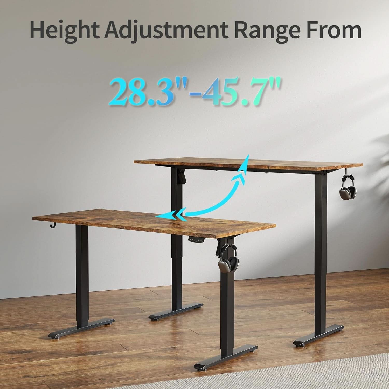 Electric Standing Desk 48x24 Height Adjustable With Memory Presets Rustic Brown