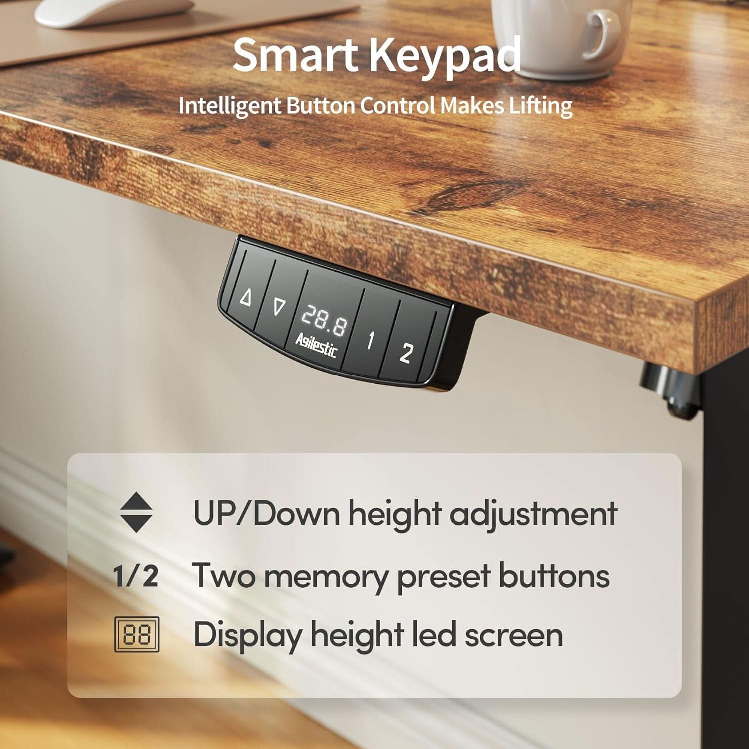 Electric Standing Desk 48x24 Height Adjustable With Memory Presets Rustic Brown