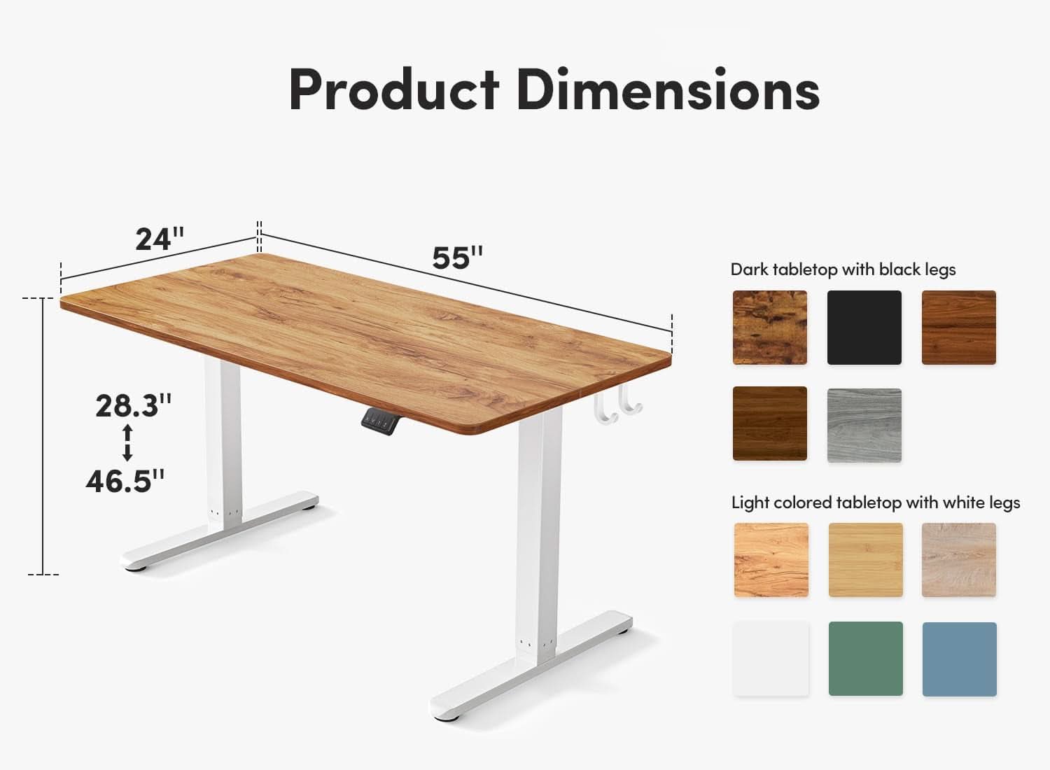 Electric Standing Desk 55x24 Height Adjustable Light Brown