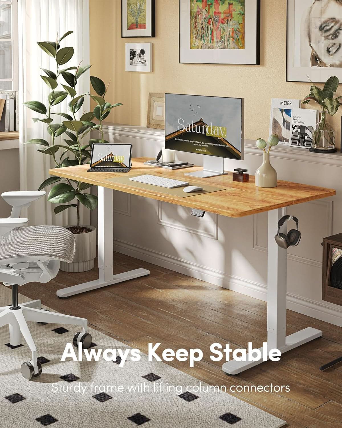 Electric Standing Desk 55x24 Height Adjustable Light Brown
