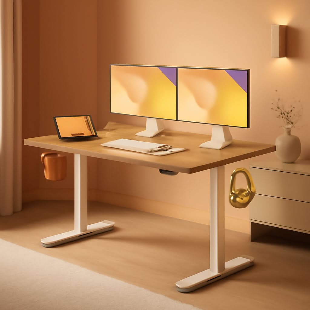 Electric Standing Desk 55x24 Height Adjustable Light Brown