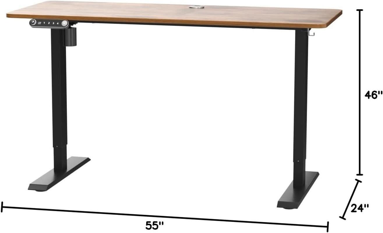 Electric Standing Desk 55x24 Inches Brown Height Adjustable
