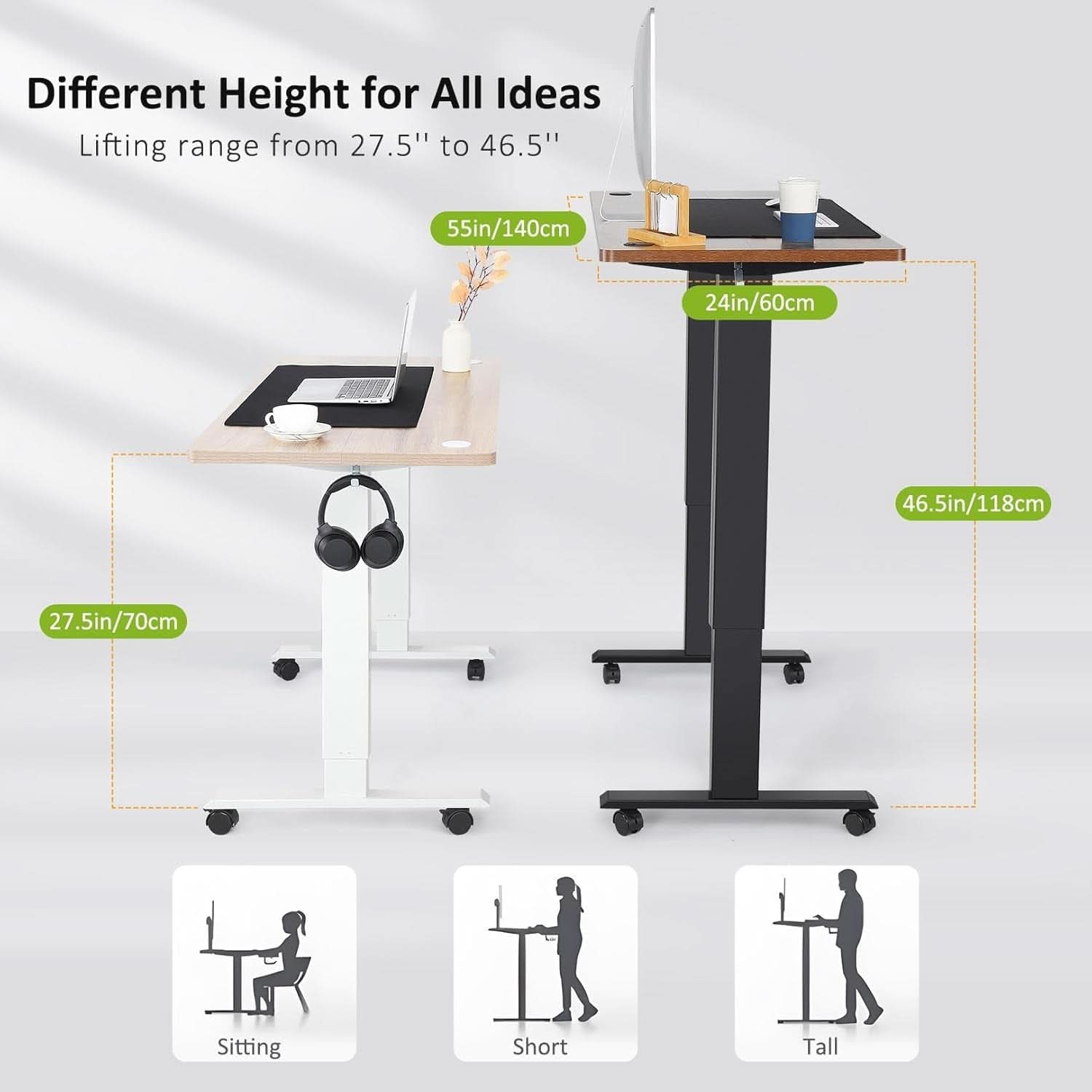 Electric Standing Desk 55x24 Inches Brown Height Adjustable