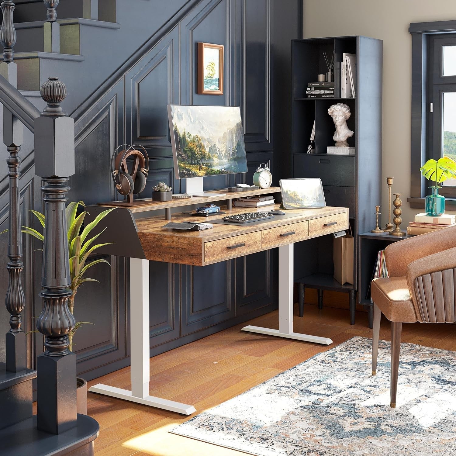 Electric Standing Desk With Drawers Adjustable Height Feature