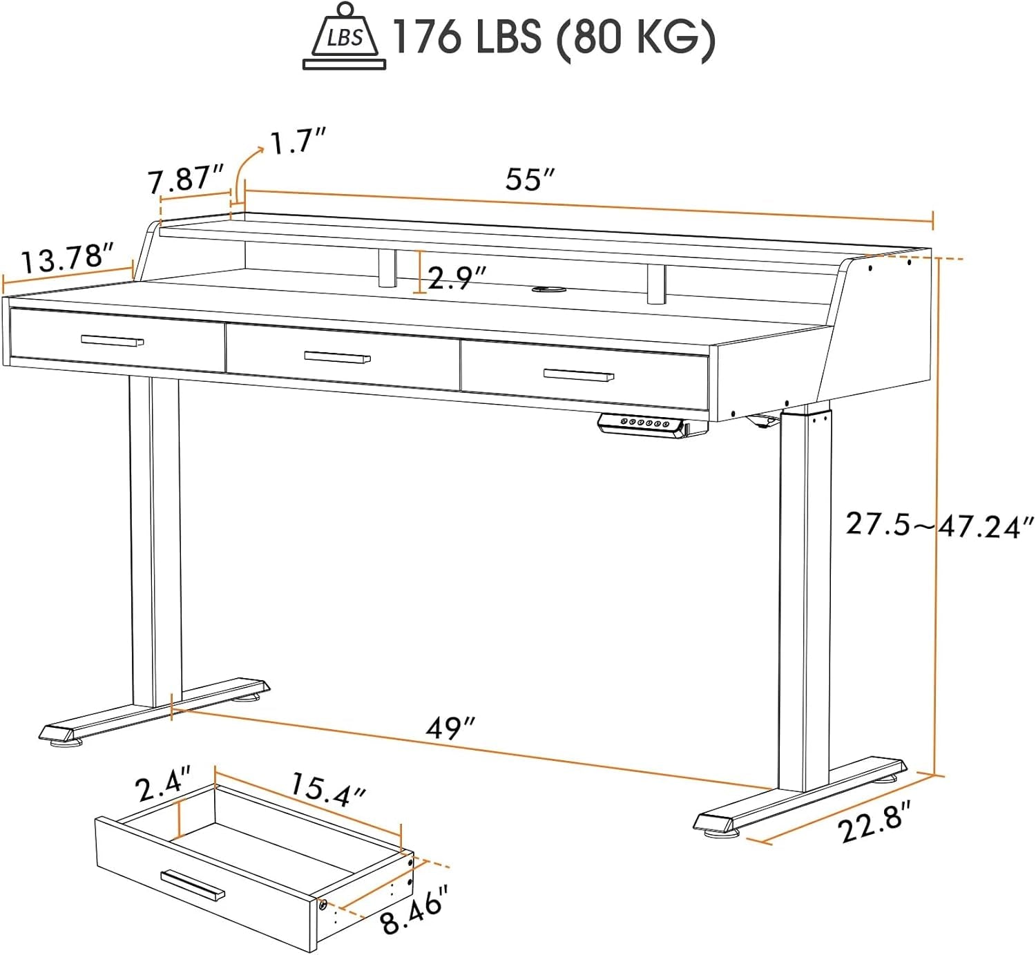 Electric Standing Desk With Drawers Adjustable Height Feature