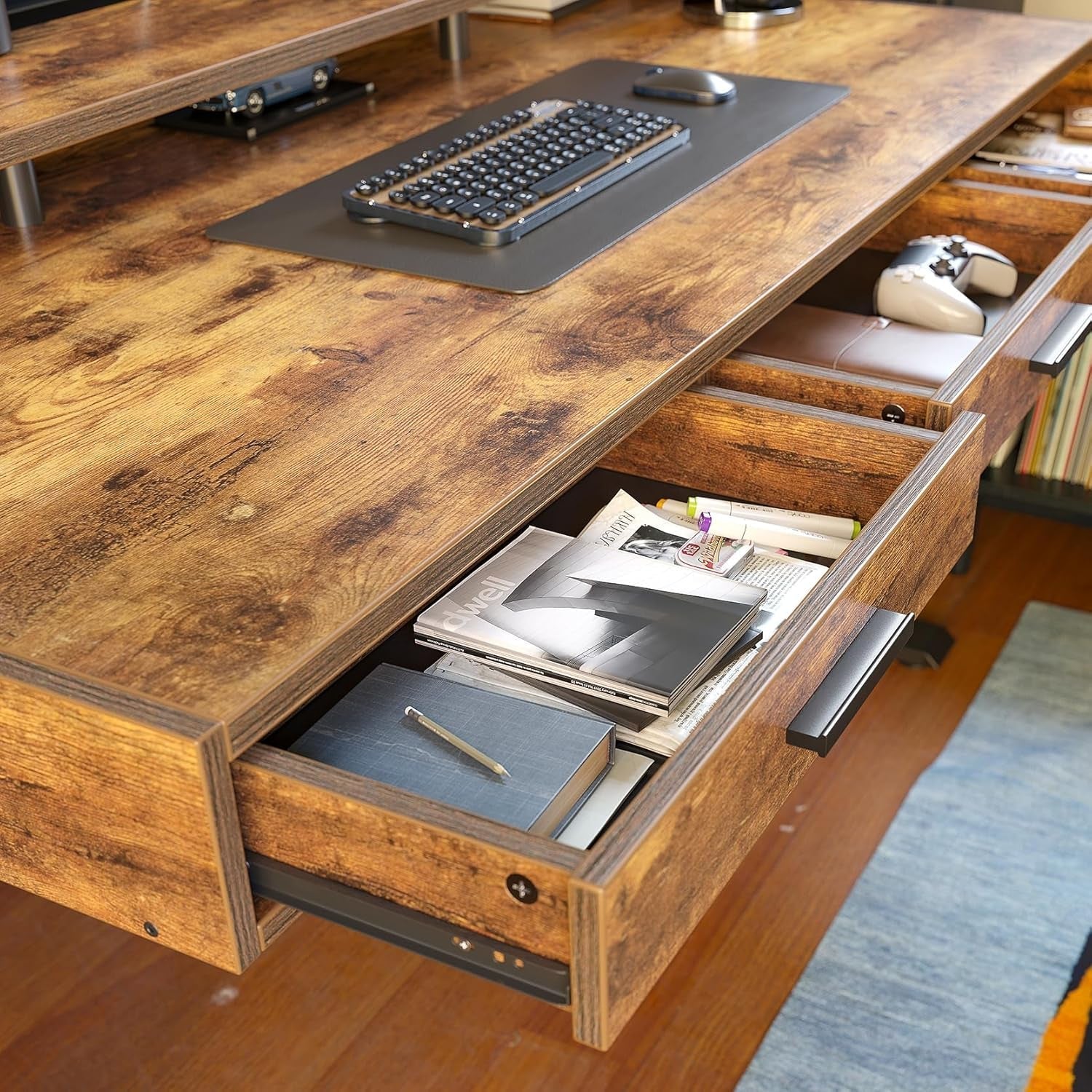 Electric Standing Desk With Drawers Adjustable Height Feature