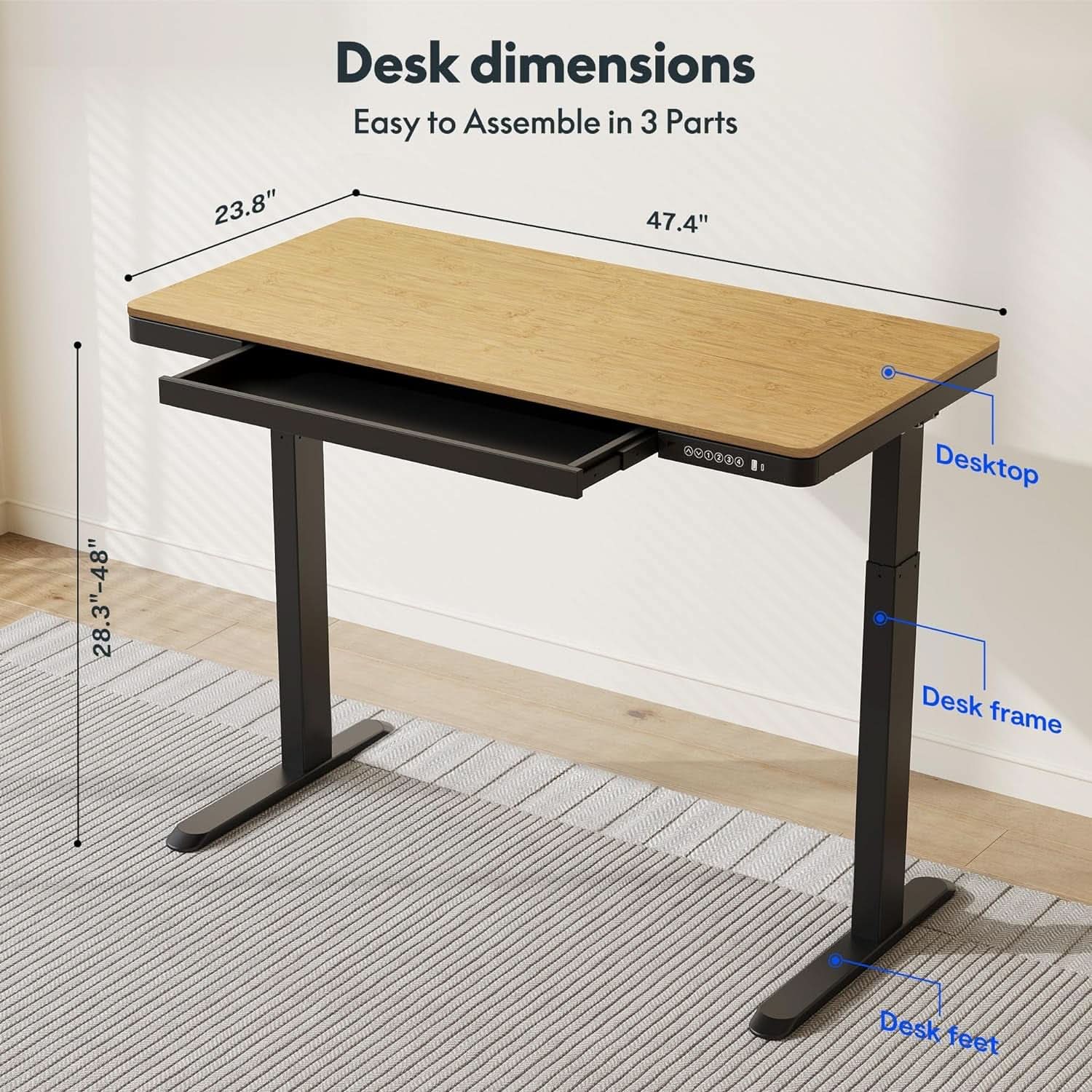 Electric Standing Desk With USB Ports And Adjustable Height
