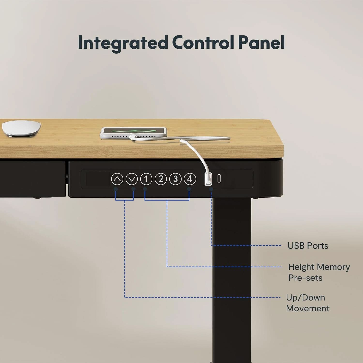 Electric Standing Desk With USB Ports And Adjustable Height