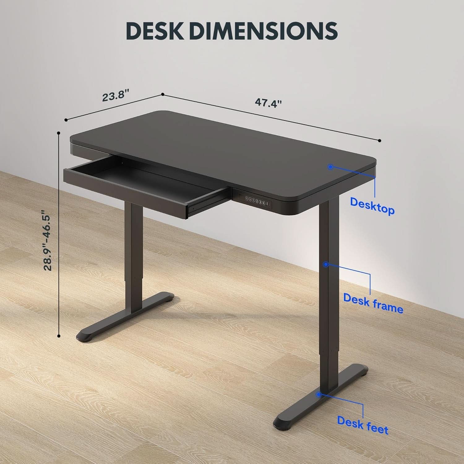 Electric Standing Desk With USB Ports And Drawer Storage
