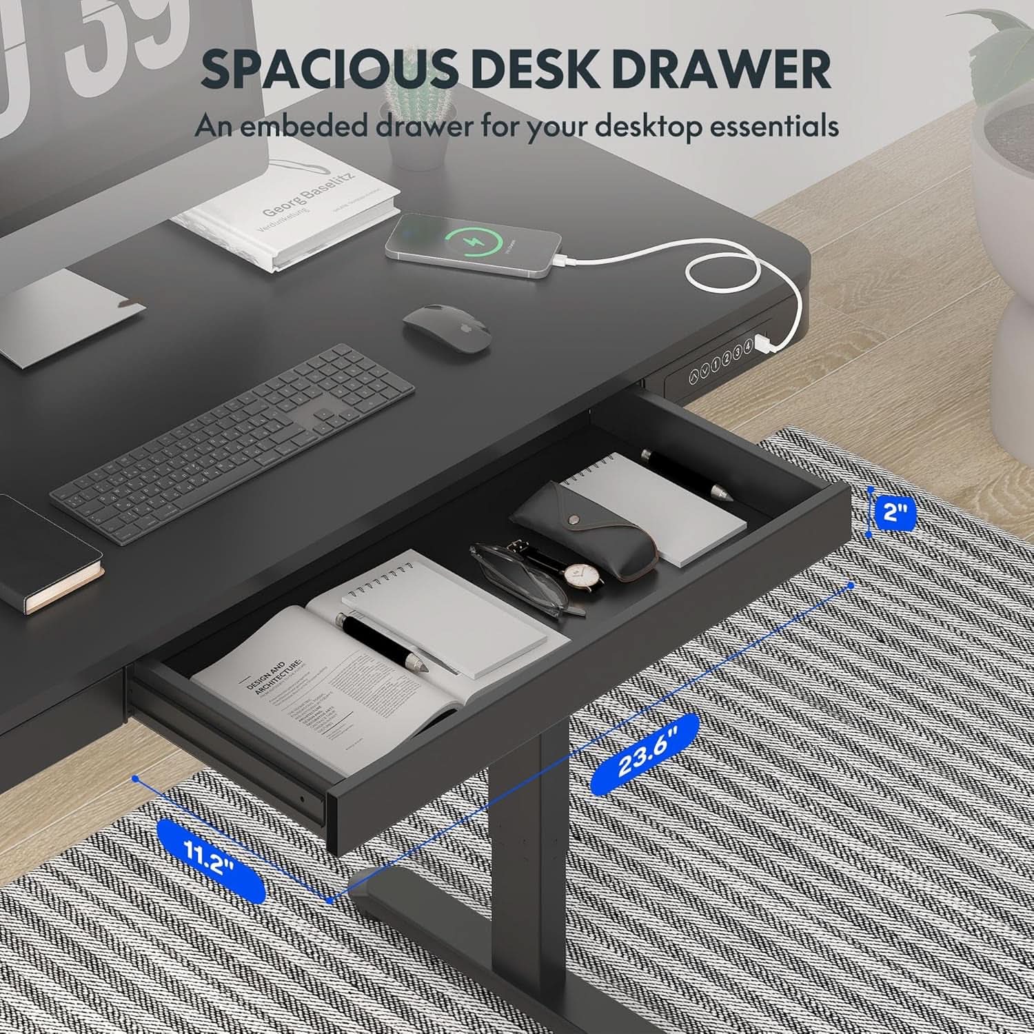 Electric Standing Desk With USB Ports And Drawer Storage