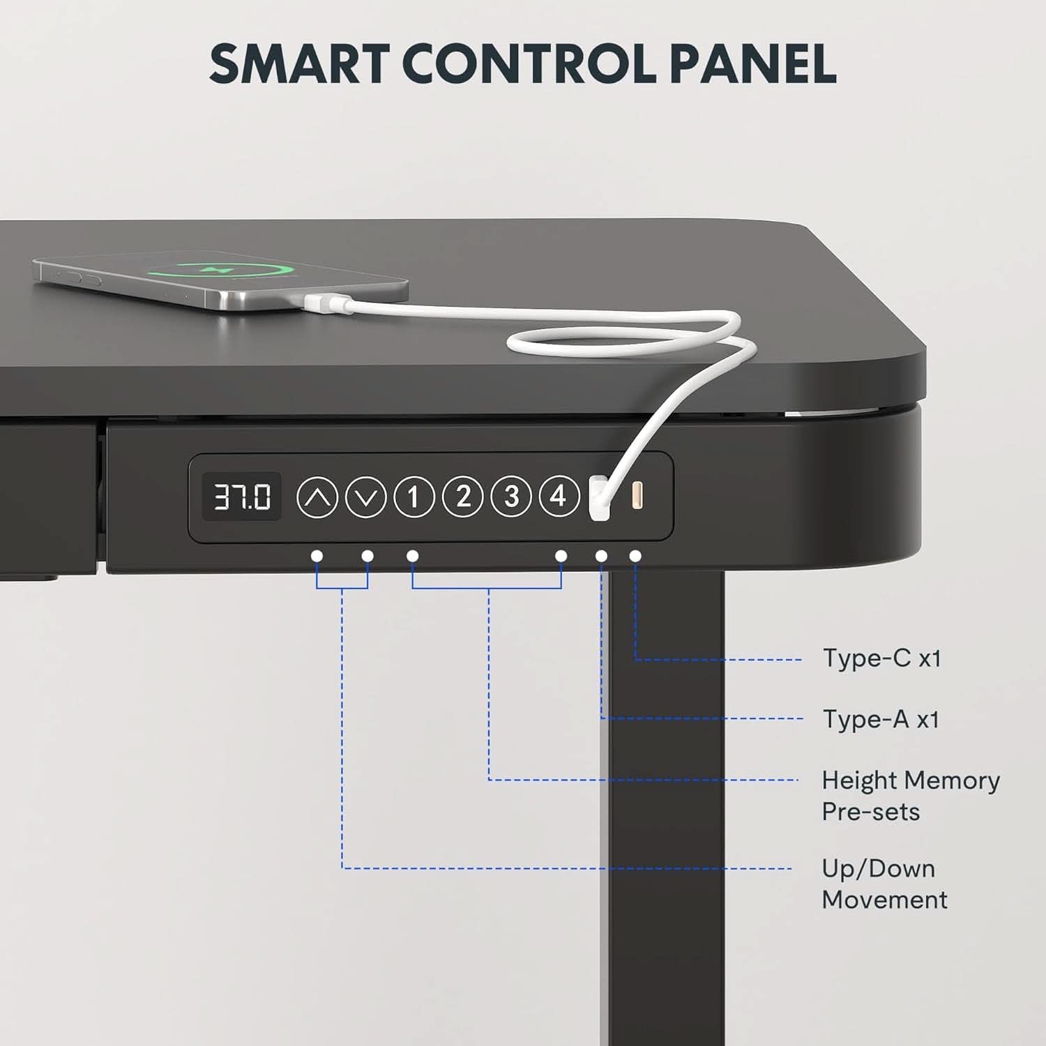 Electric Standing Desk With USB Ports And Drawer Storage