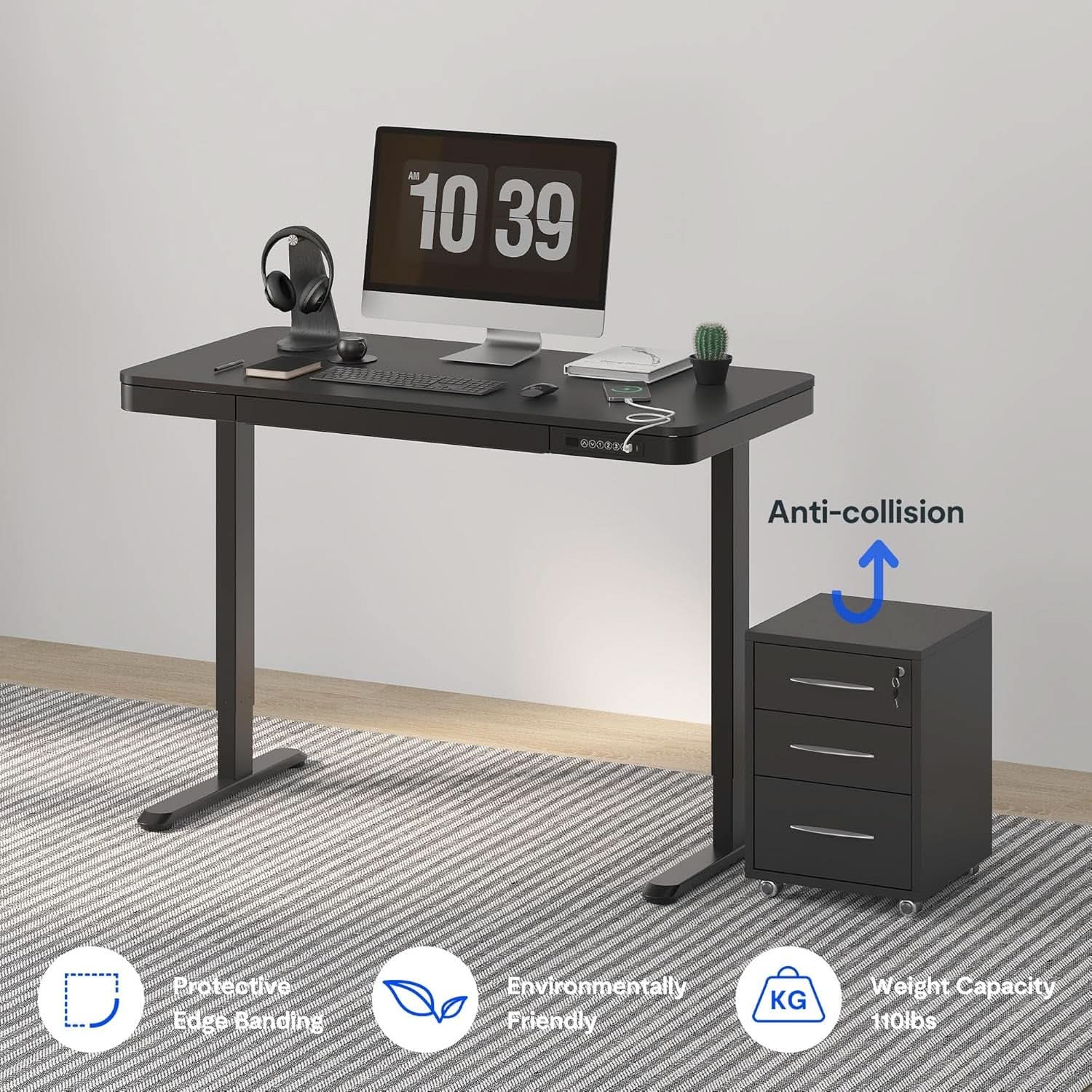 Electric Standing Desk With USB Ports And Drawer Storage