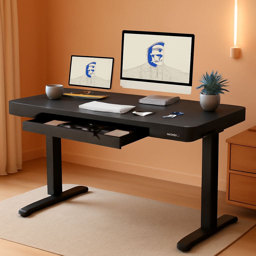 Electric Standing Desk With USB Ports And Drawer Storage
