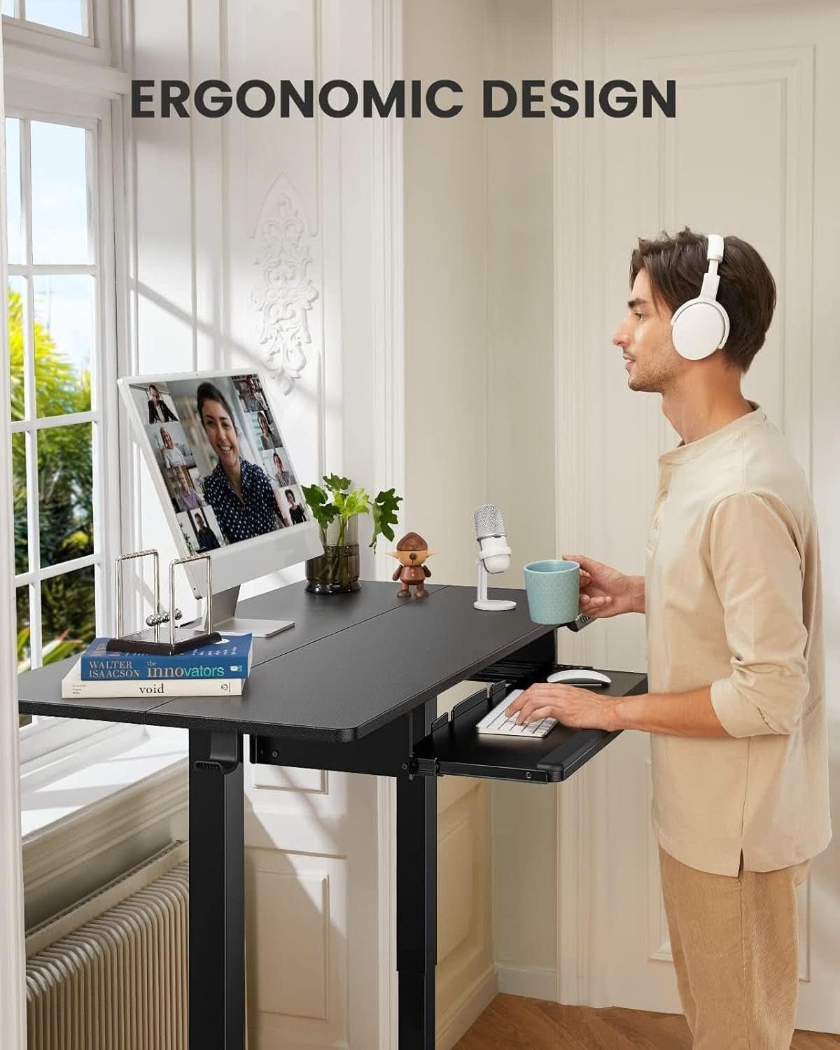 Electric Standing Desk with Adjustable Height and Tray